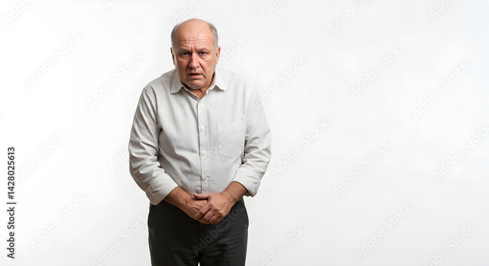 A middle-aged man in a white shirt stands against a white background, looking directly at the camera with a serious expression. A middle-aged man in a white shirt stands against a white background, looking directly at the camera with a serious expression.