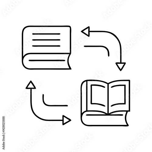 book exchange icon, book exchange line art - simple line art of book exchange, perfect for book exchange logos and icons