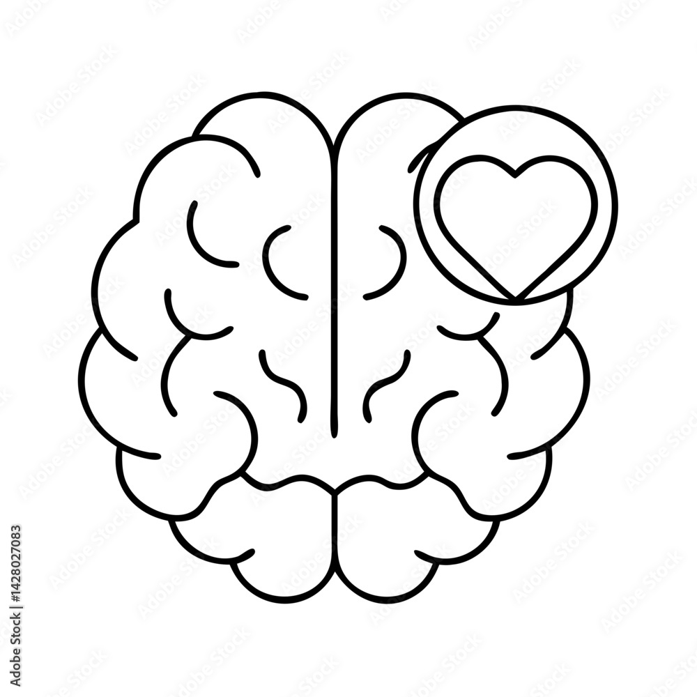 brain with heart icon, brain with heart line art - simple line art of brain with heart, perfect for brain with heart logos and icons brain with heart icon, brain with heart line art - simple line art of brain with heart, perfect for brain with heart logos and icons