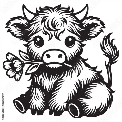 Sweet baby highland cattle vector for printing

