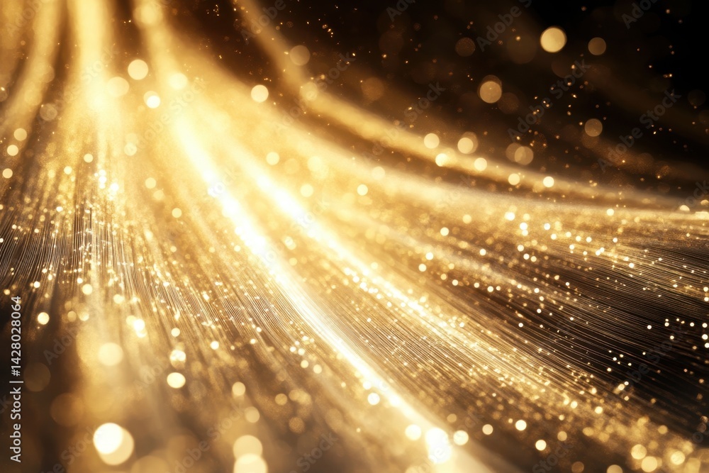 Fototapeta premium Golden light rays create a mesmerizing shimmering effect in a dark background
