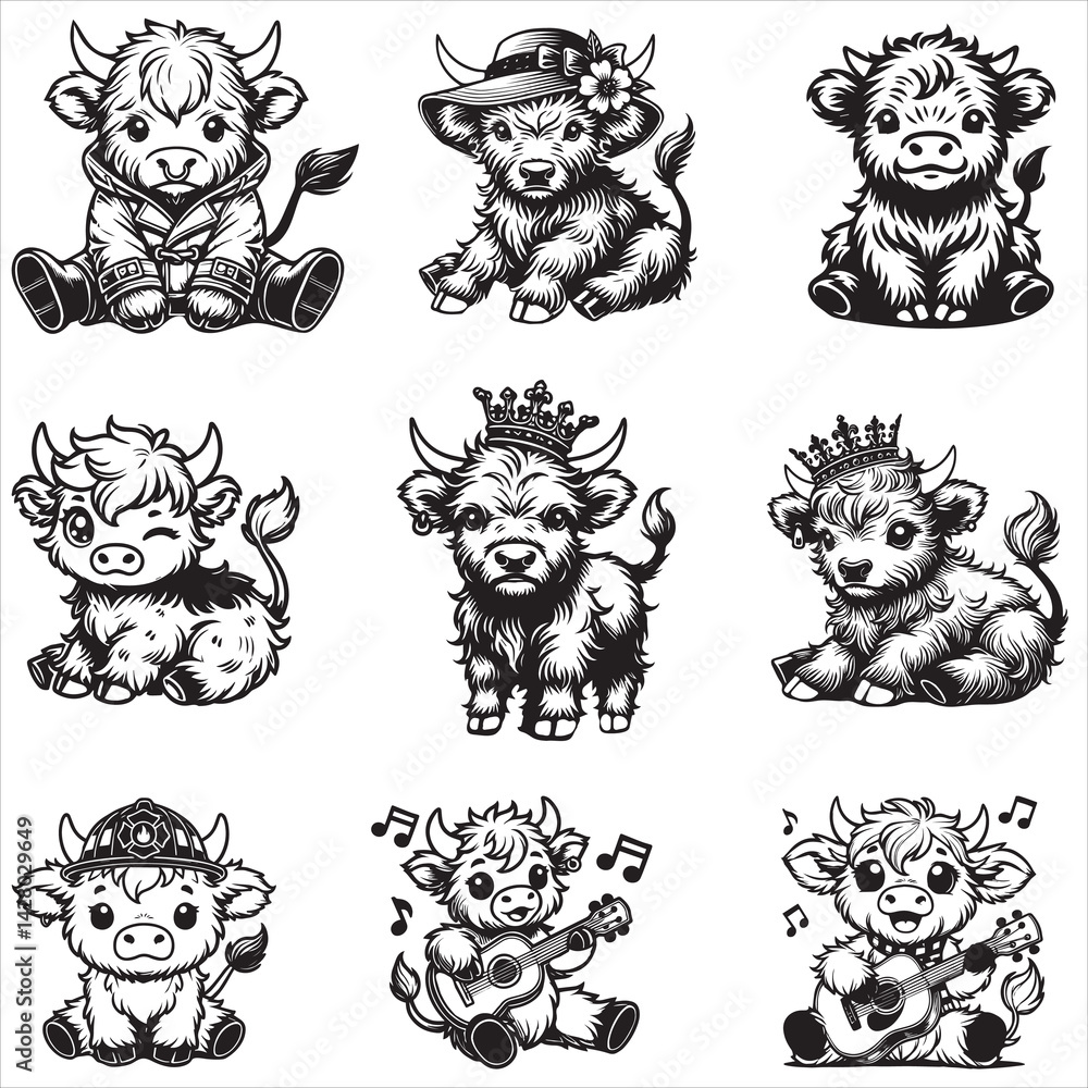 Fototapeta premium pack of Soft color baby highland cow sublimation image