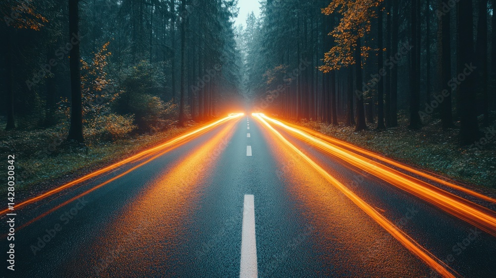 Fototapeta premium Enigmatic Forest Road: A Journey Through the Night