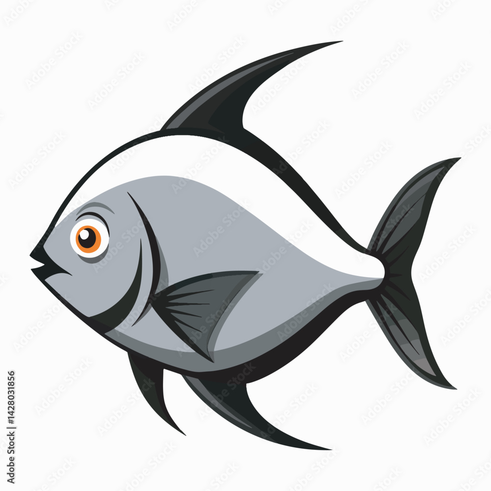 Fototapeta premium Silver pomfret fish vector style illustration art.