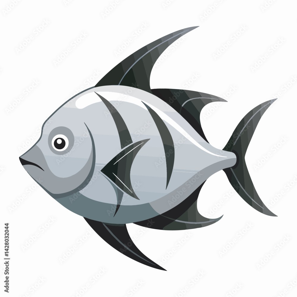 Obraz premium Silver pomfret fish vector art illustration.