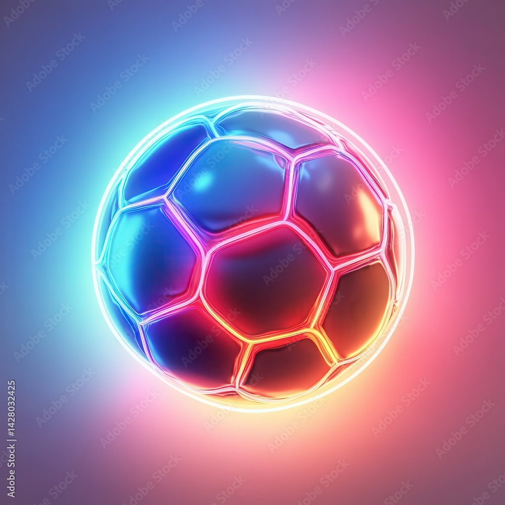Fototapeta premium football ball, on white neon background.
