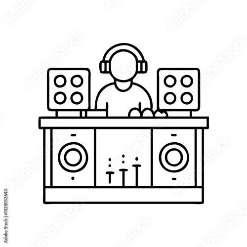 dj booth icon, dj booth line art - simple line art of dj booth, perfect for dj booth logos and icons
