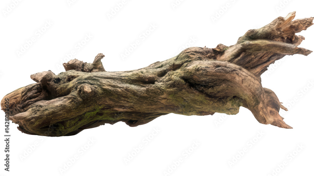 Fototapeta premium Realistic Fallen Tree Trunk with Entwined Roots in Dramatic Formation Transparent Background