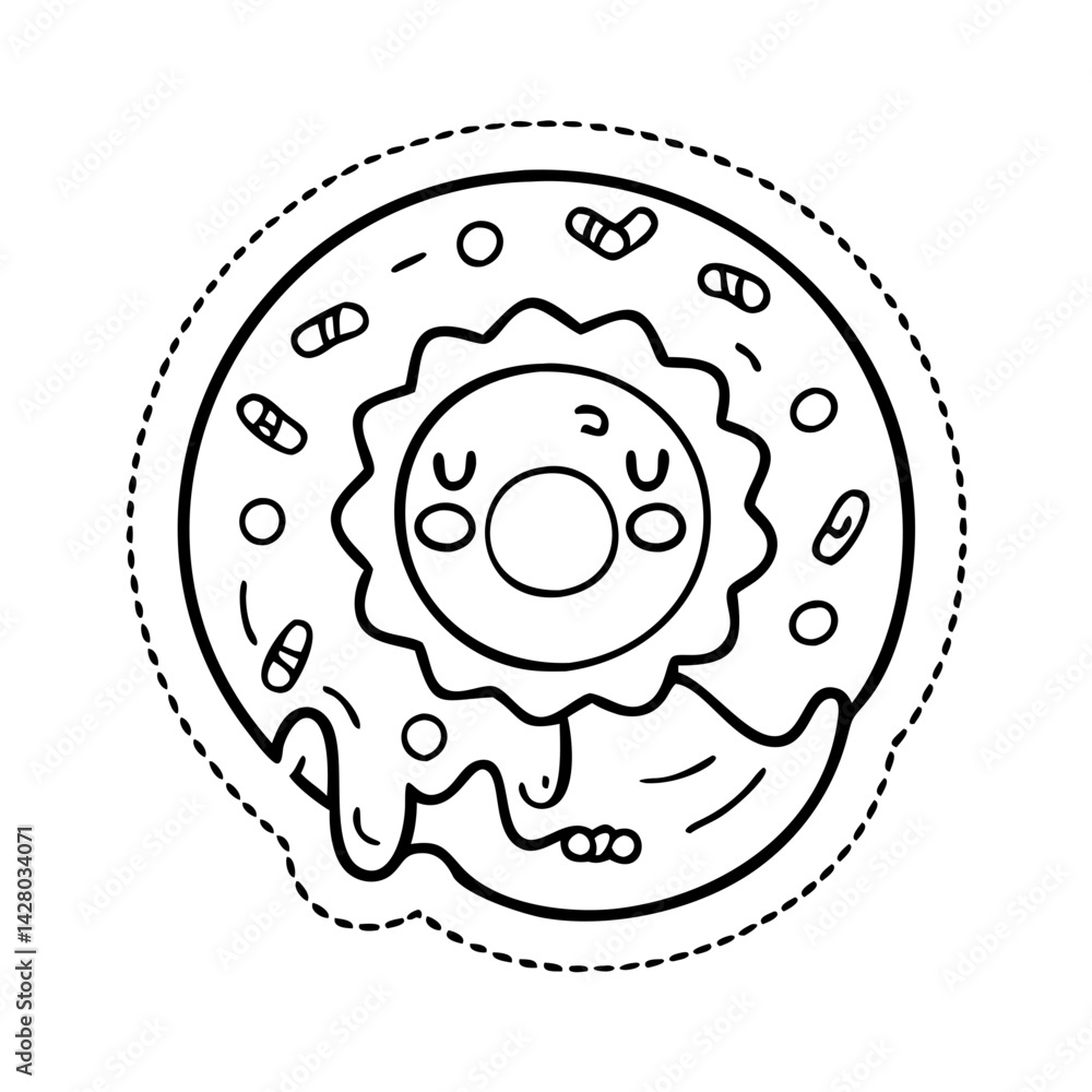 Obraz premium doughnut themed sticker icon, doughnut themed sticker line art - simple line art of doughnut themed sticker, perfect for doughnut themed sticker logos and icons