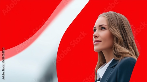 Obraz na płótnie Smiling businesswoman on red background, Confident female leader looking ahead, Used for branding or success concept w salonie