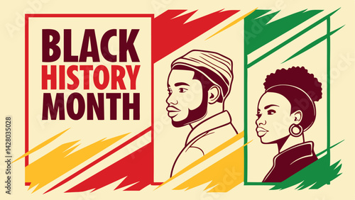 Stylized Portrait of African Descent Couple with Black History Month Art
