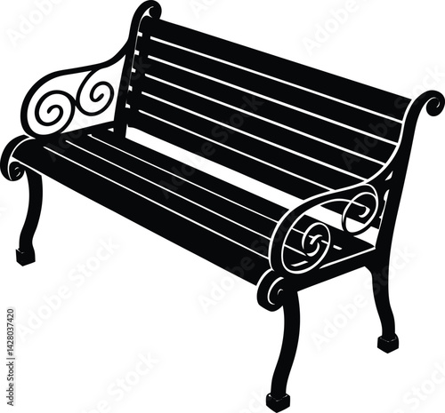Garden Park Scene in Black | Outdoor Nature Silhouette Vector for Landscape