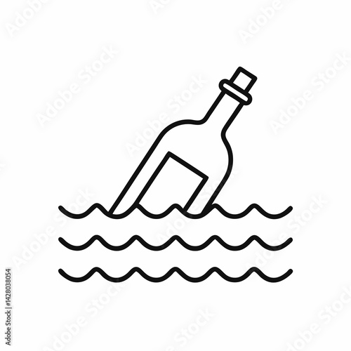 Minimalist icon of a bottle with a message floating in the sea, symbolizing mystery, summer exploration, and beachside imagination.

