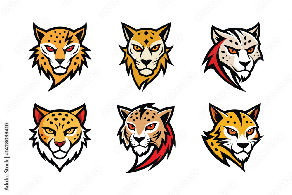 Fototapeta premium Set of cheetah mascot logo with sharp spots.