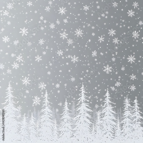 Silver Winter Wonderland: Snowy Forest Background with Falling Snowflakes