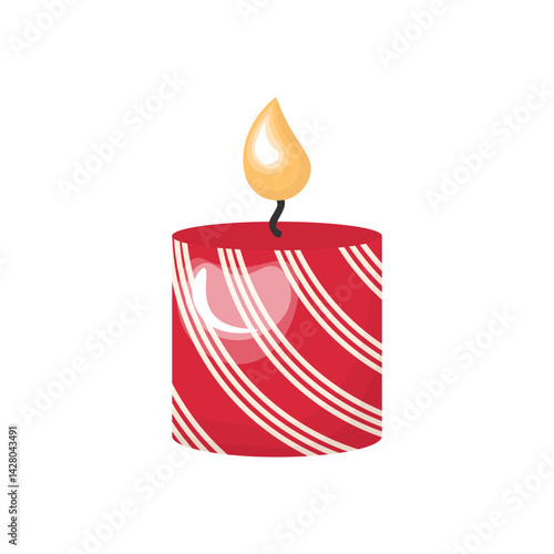 Vector decorative candle red with stripe. For flyer, sticker, card, logo, symbol. Stock isolated clipart on a white background.