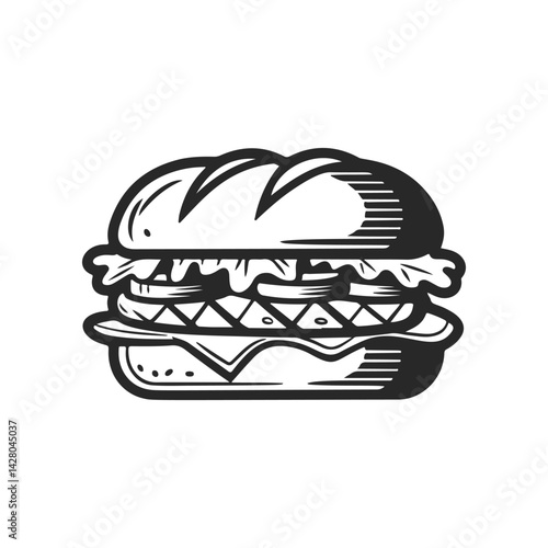 Illustration of Sandwich isolated on white background. Emblem with sandwich. Vector illustration