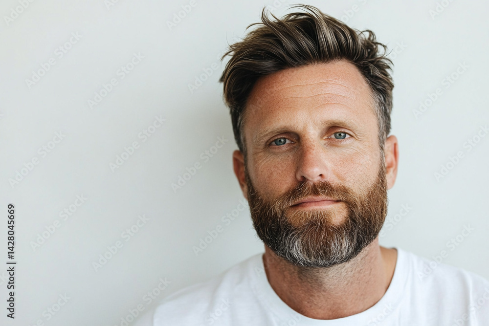 Obraz premium Man with a comb styling beard, close-up shot, sharp focus, white background 