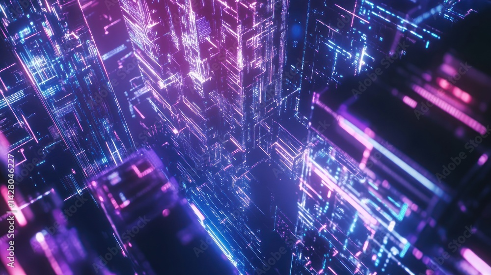 Abstract glowing network of blue and purple lines creating a futuristic background. Abstract glowing network of blue and purple lines creating a futuristic background.