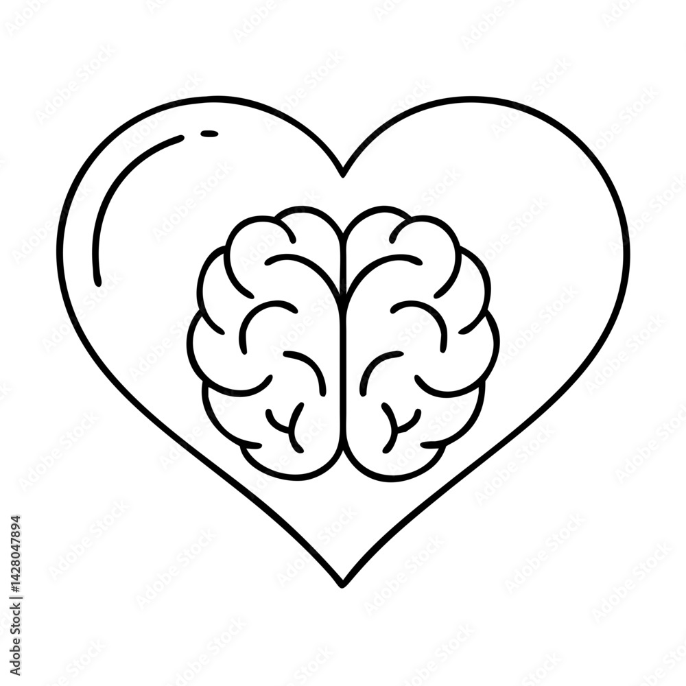 heart with brain icon, heart with brain line art - simple line art of heart with brain, perfect for heart with brain logos and icons heart with brain icon, heart with brain line art - simple line art of heart with brain, perfect for heart with brain logos and icons