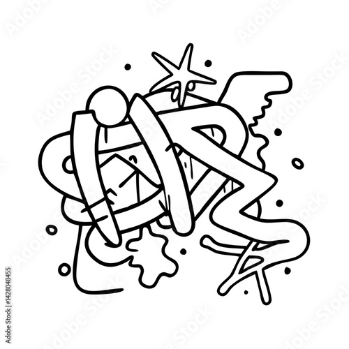 hip hop graffiti icon, hip hop graffiti line art - simple line art of hip hop graffiti, perfect for hip hop graffiti logos and icons