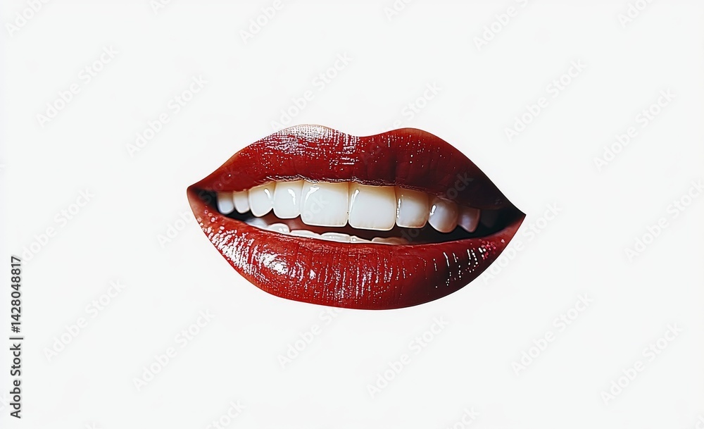 A close-up of a smiling female mouth with white teeth and red lipstick, isolated on a transparent background, embodies positive emotions and oral health A close-up of a smiling female mouth with white teeth and red lipstick, isolated on a transparent background, embodies positive emotions and oral health