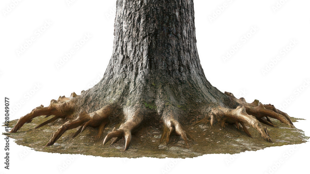 Fototapeta premium Realistic Tree Trunk with Roots Shaped Like Sharp Claws Transparent Background