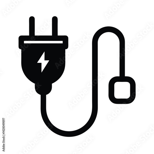 Flat Plug and Power Cable Icon in Simple Design
