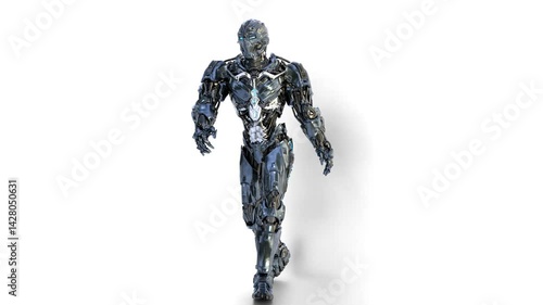 cyber robot walking on white background