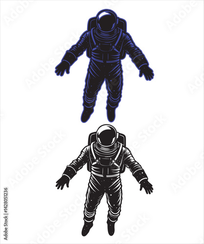 Vector illustration of an astronaut in space, monochrome