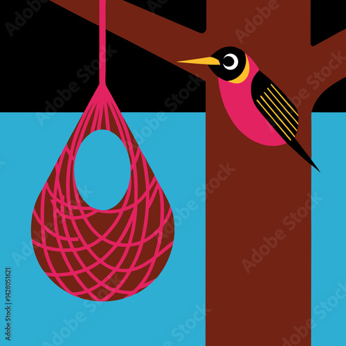 A baya weaver with its nest