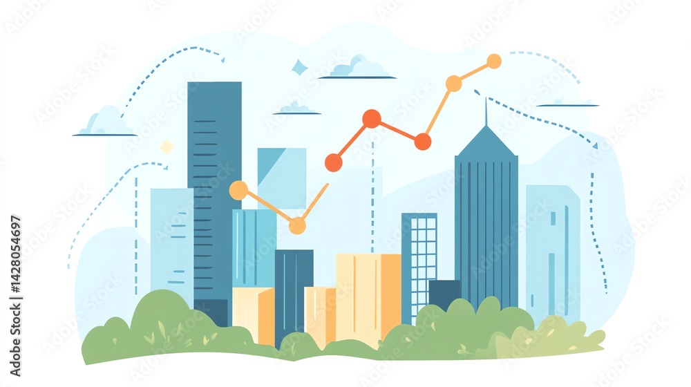Fototapeta premium Analyzing City Skyline with Data Analysis Graphs for Business Insights