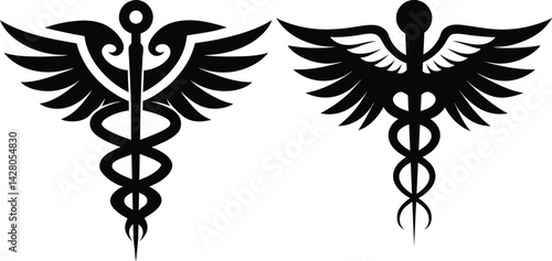 Tribal Caduceus Symbol with Wings Medical Emblem