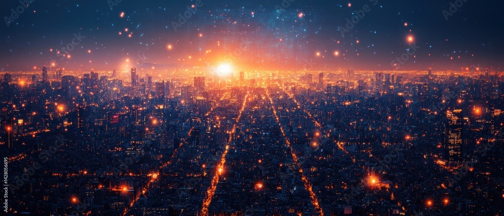 Fototapeta premium Night Cityscape: A Stellar Urban Panorama