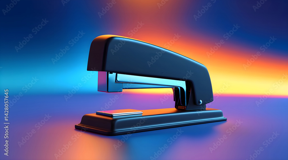 Minimalist stapler illustration on blue-orange gradient for business presentations, web assets or modern design concepts Minimalist stapler illustration on blue-orange gradient for business presentations, web assets or modern design concepts