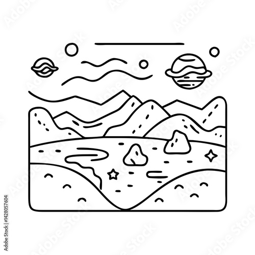 martian landscape icon, martian landscape line art - simple line art of martian landscape, perfect for martian landscape logos and icons