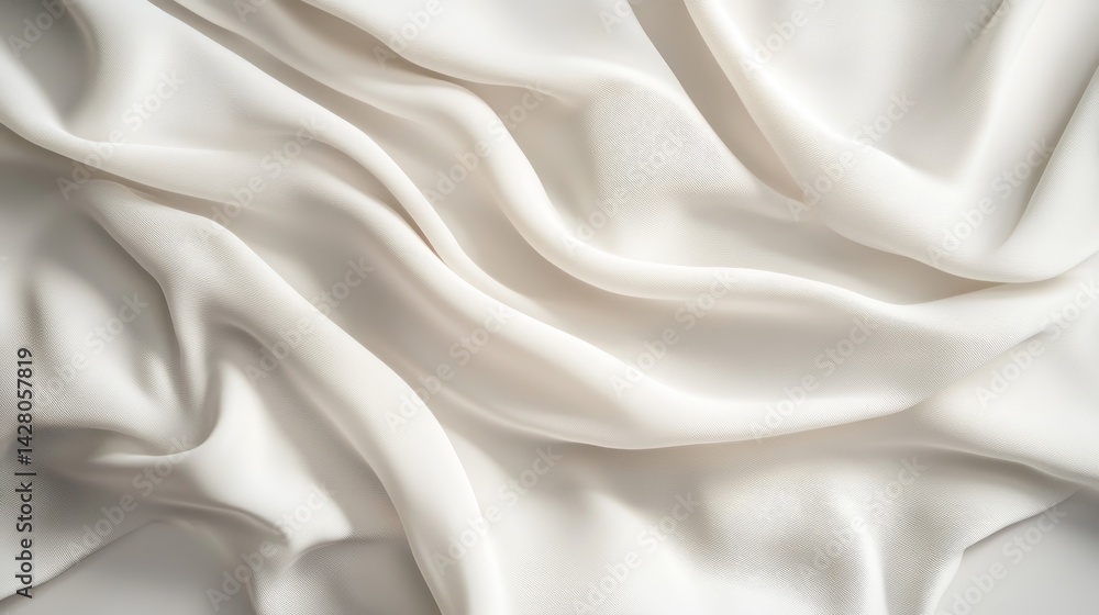 Obraz premium draped white textile mockup, horizontal fabric banner, natural flowing creases and folds, soft shadows on light surface, studio lighting setup, simple elegant presentation