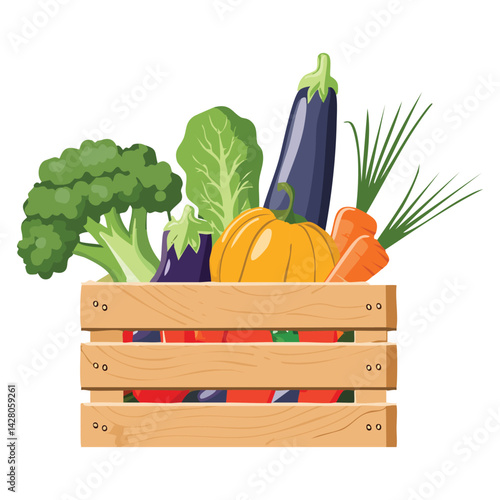 Fresh Produce in Wooden Box for Supermarket Shopping
