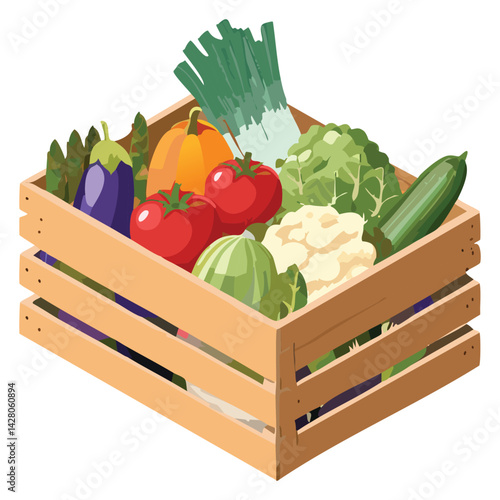 Healthy Vegetable Display in Wooden Crate for Shopping
