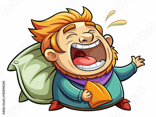 A high-quality vector illustration of a cartoon character yawning, eyes half-closed, with a pillow under arm, isolated on a white background