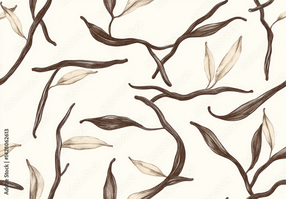 Elegant botanical illustration featuring delicate leaf designs on a soft background, perfect for modern decor or textile applications Elegant botanical illustration featuring delicate leaf designs on a soft background, perfect for modern decor or textile applications
