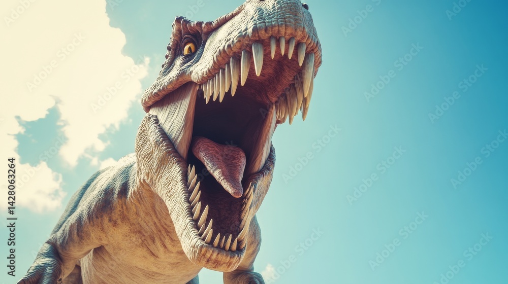 Fototapeta premium Image of a monster reptile's mouth with sharp teeth in close-up view Stock image