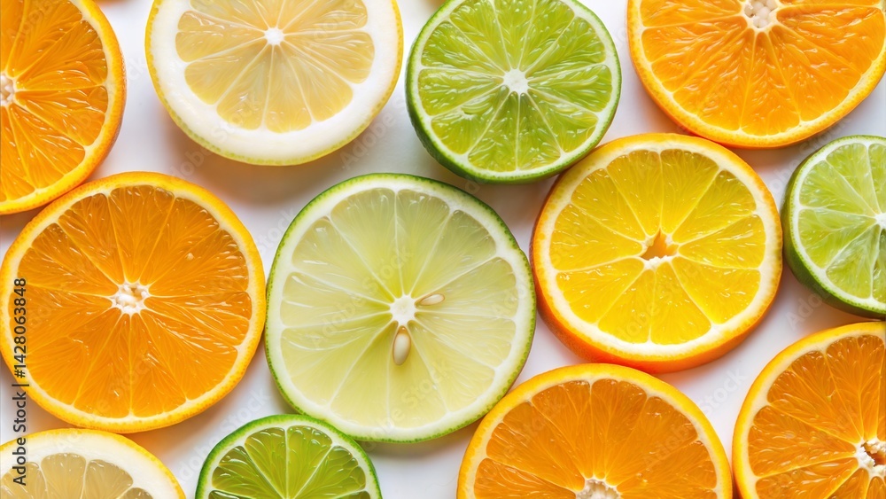 Fototapeta premium Colorful citrus fruit slices on a white background