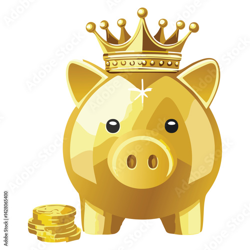 Prestigious Gold Piggy Bank Wearing a Crown
