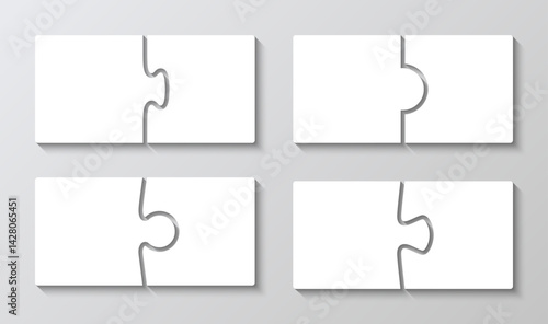 Jigsaw grids set with 2 puzzle pieces. Simple mosaic background. Cutting template with separate details. Puzzle scheme for thinking game. Vector illustration.