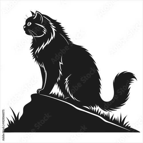 silhouette persian cat on white background