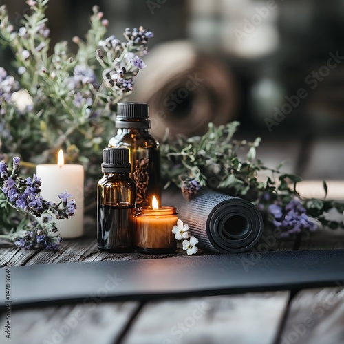 Serene Yoga Session: Essential Oils, Candles, and Mat