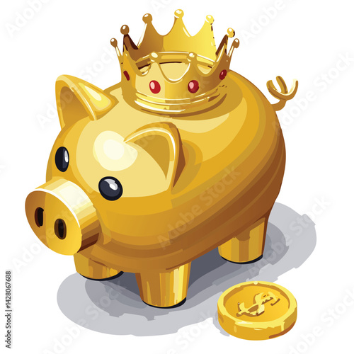 Luxurious Gold Piggy Bank Wearing a Crown
