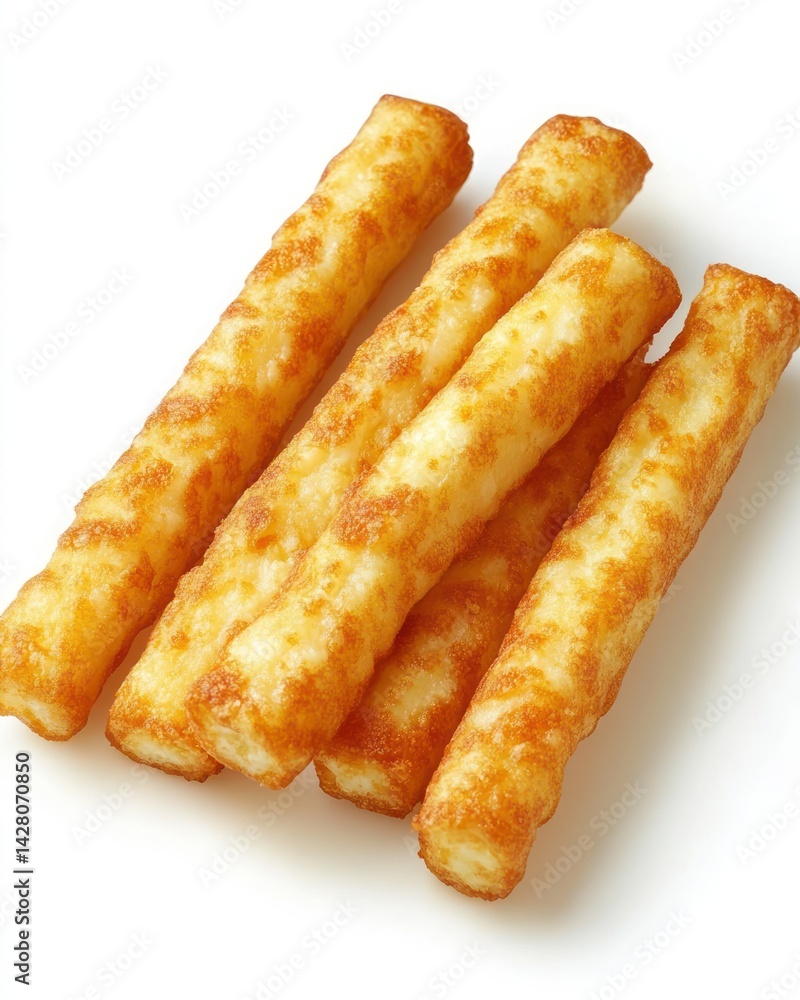 Crispy Golden Brown Fried Potato Sticks Ready to Serve on a Plain White Background for Culinary and Snack Imagery Crispy Golden Brown Fried Potato Sticks Ready to Serve on a Plain White Background for Culinary and Snack Imagery