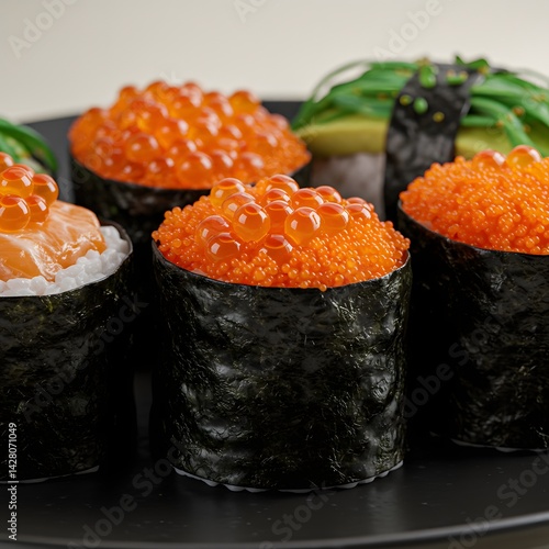 Wallpaper Mural Closeup of Assorted Sushi Rolls with Salmon and Ikura Torontodigital.ca